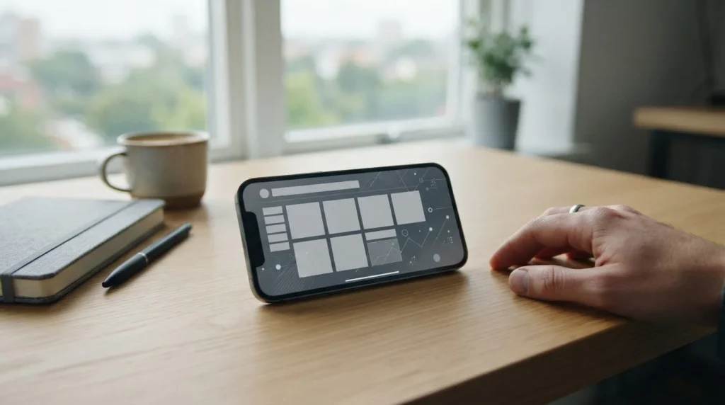 Smartphone mit minimalistischer Wett-App auf neutralem Hintergrund