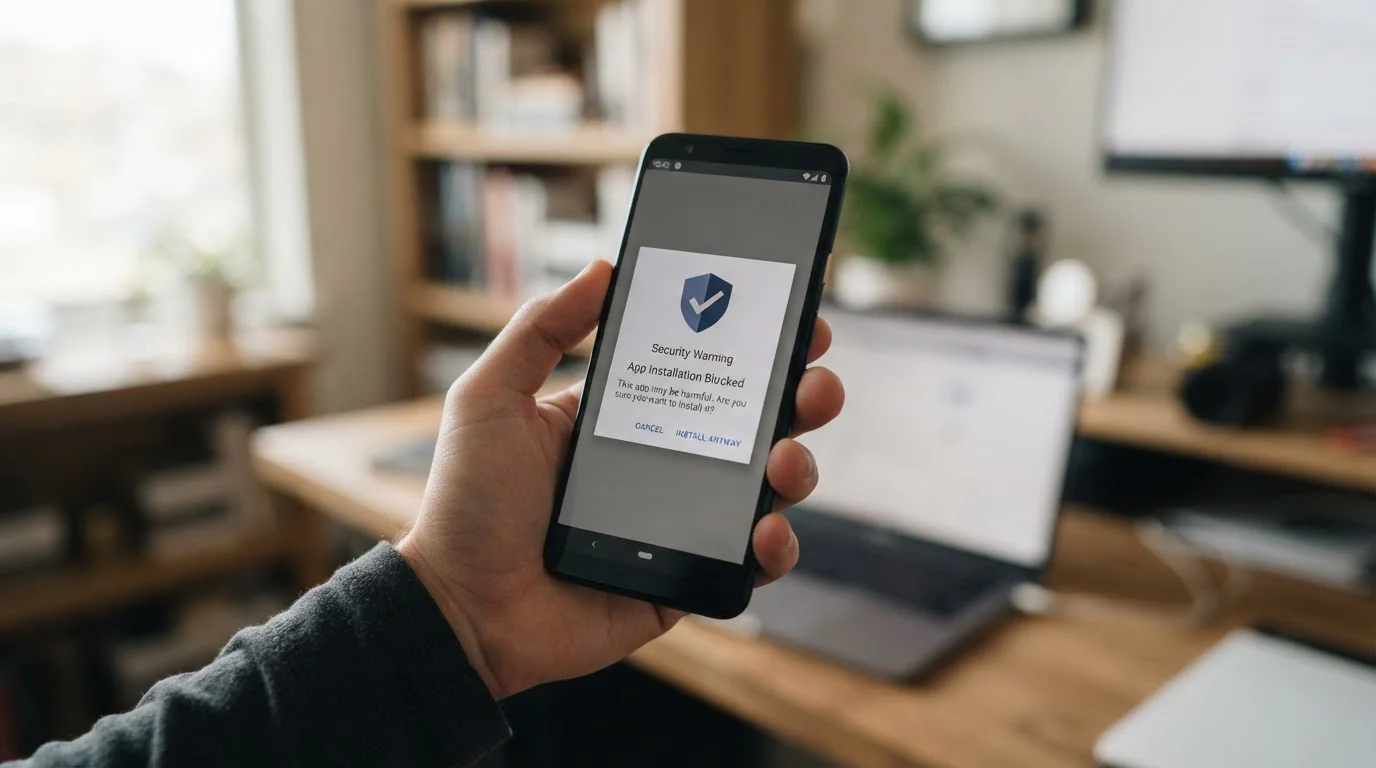 Android-Smartphone mit Sicherheitswarnung beim Installieren einer APK-Datei