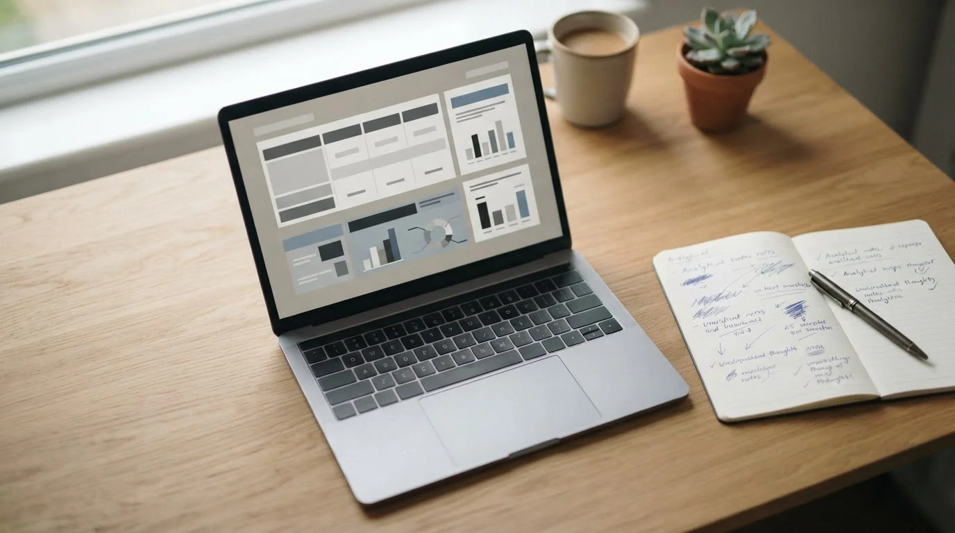 Arbeitsplatz mit Laptop und Notizen zur Analyse von Wettanbietern außerhalb des deutschen OASIS-Systems