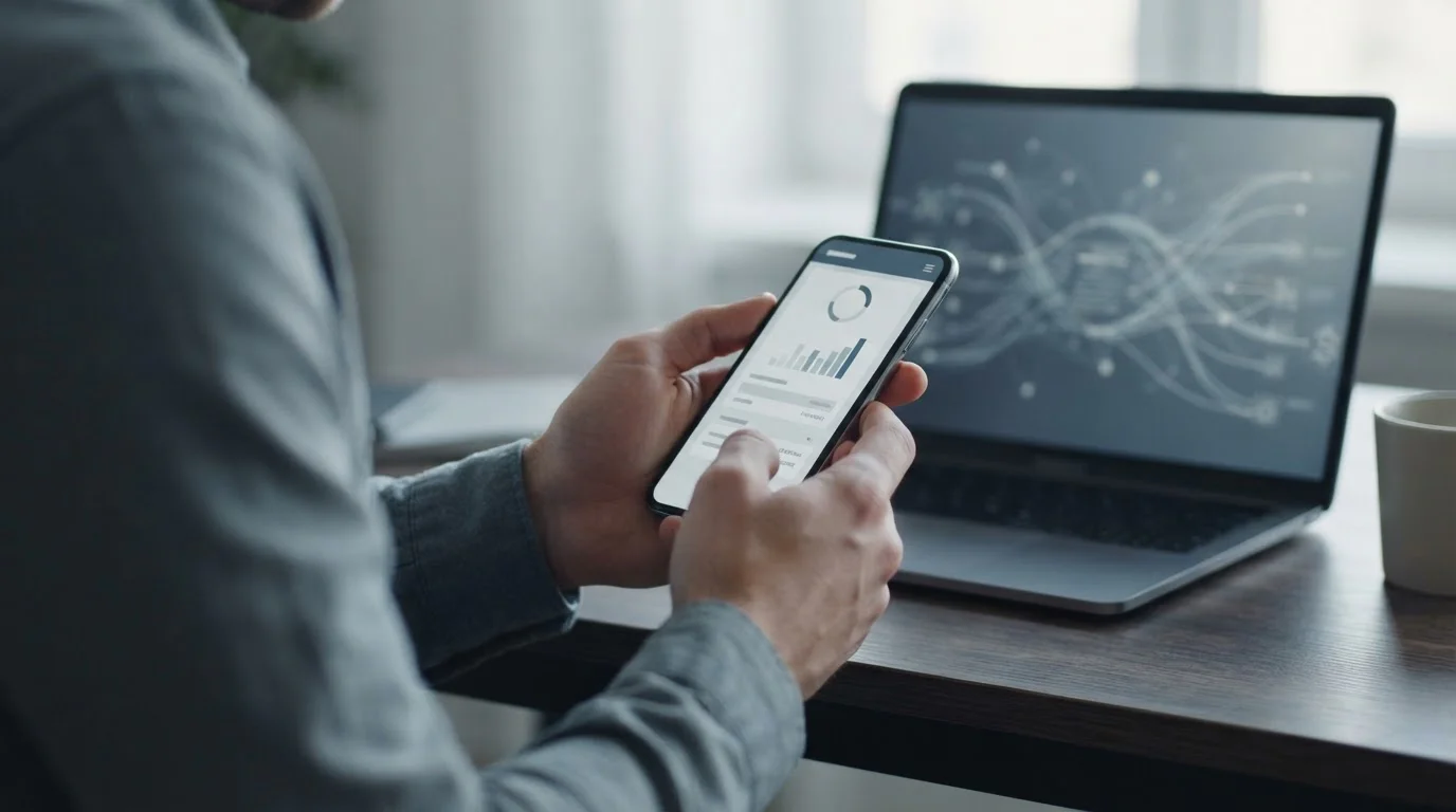 Bitcoin-Transaktion auf einem Smartphone mit abstrakten Kryptowährungsdaten