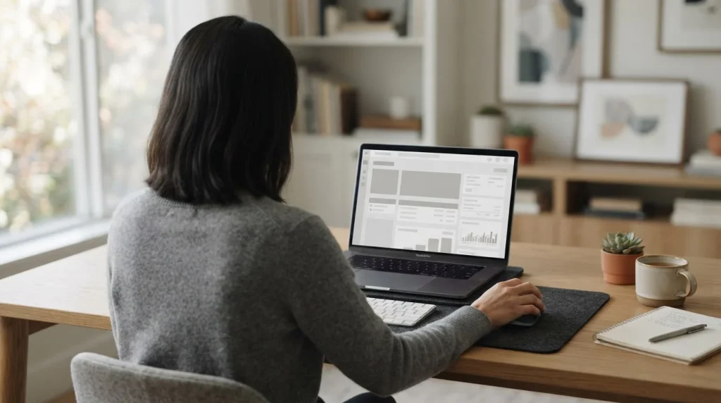 Person analysiert Visa-Zahlungsoptionen für Wettanbieter am Laptop