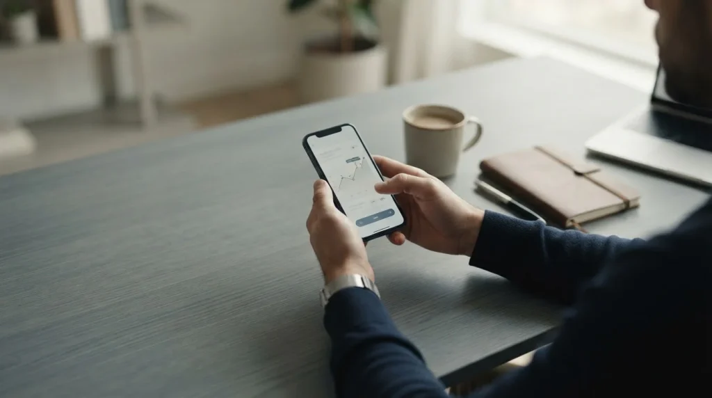 Mobile Zahlung mit Smartphone für Online-Wetten, neutrale Darstellung des Zahlungsvorgangs
