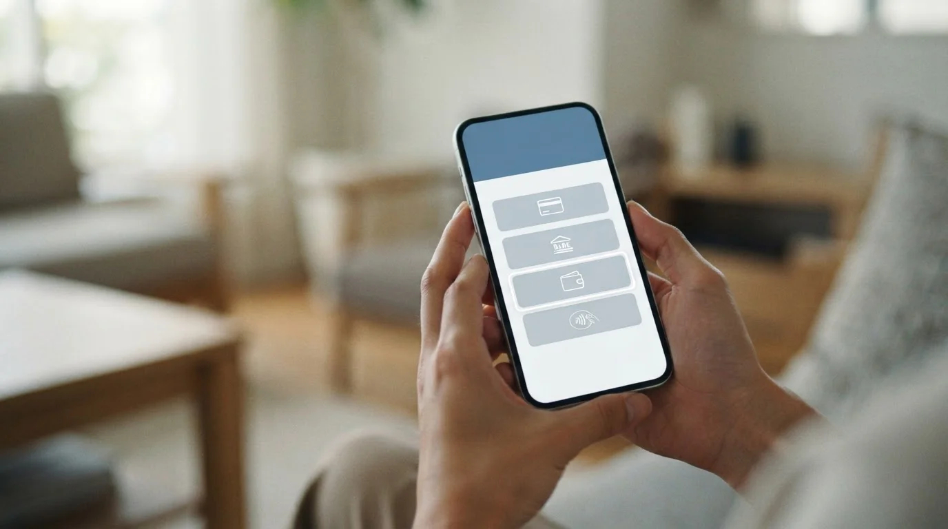Smartphone zeigt Zahlungsoptionen in einer mobilen Wett-App
