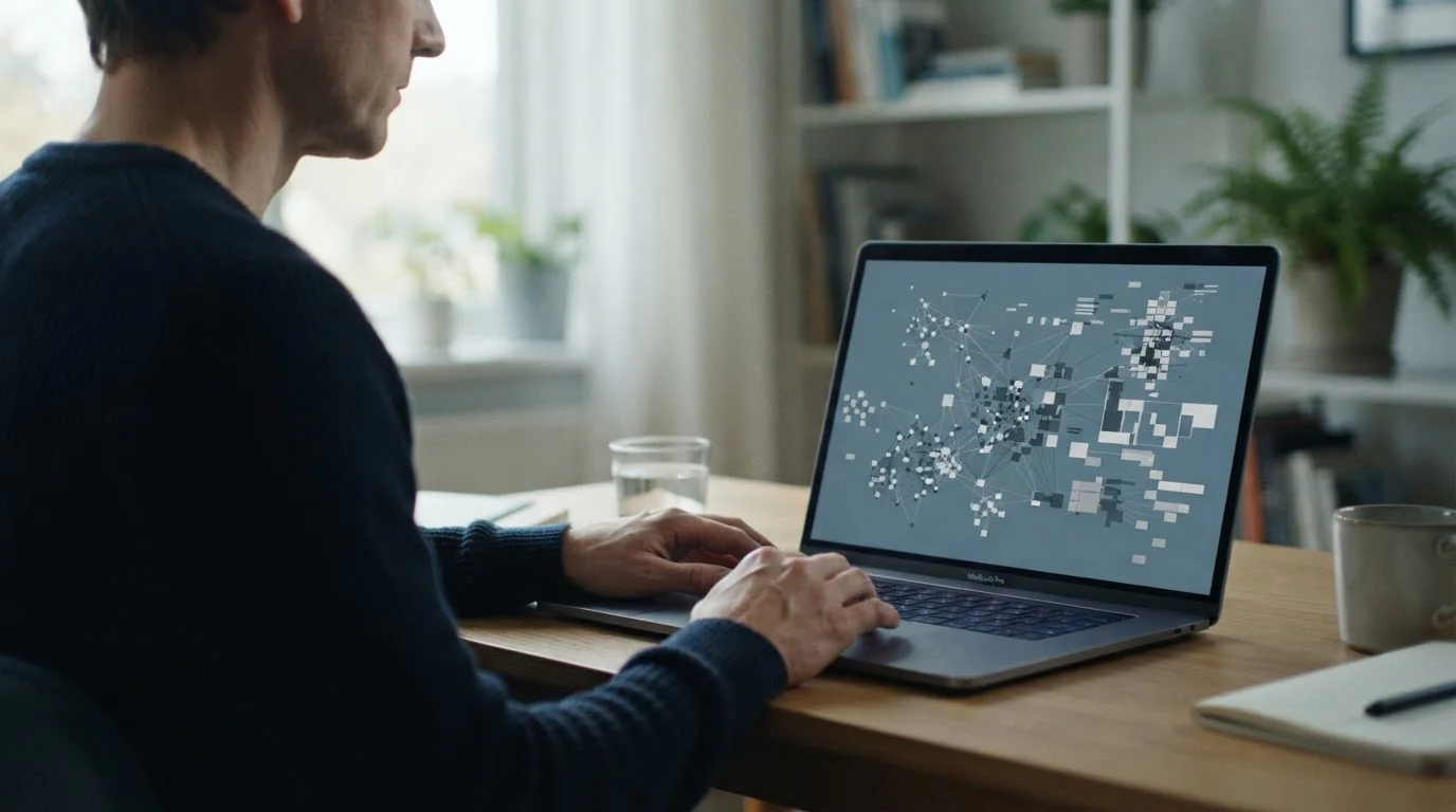 Person vor Laptop mit symbolischer Darstellung fehlender Schutzmechanismen
