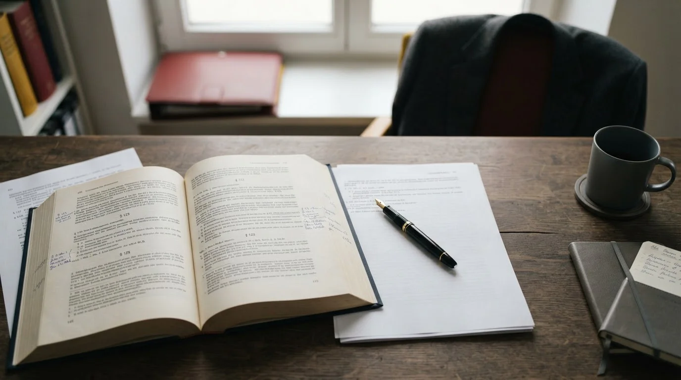 Gesetzestexte und Paragraph-Symbol auf Schreibtisch