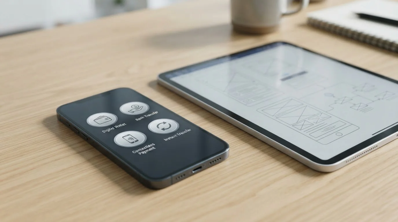 Moderne Zahlungsmethoden und App-Funktionen auf Smartphone-Display