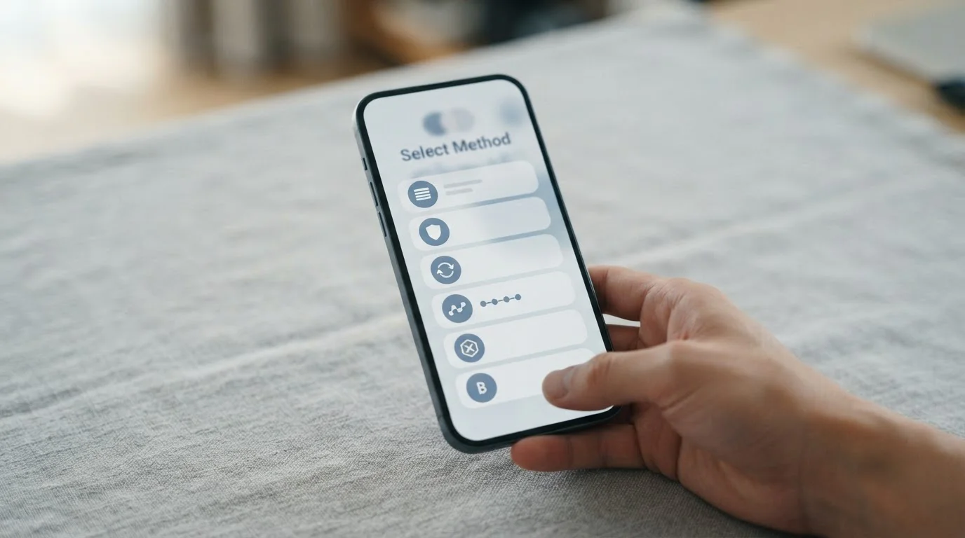 Smartphone zeigt Auswahl verschiedener digitaler Zahlungsmethoden